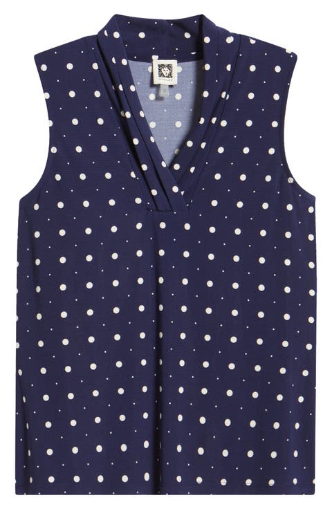Polka Dot Triple Pleat Sleeveless Top
