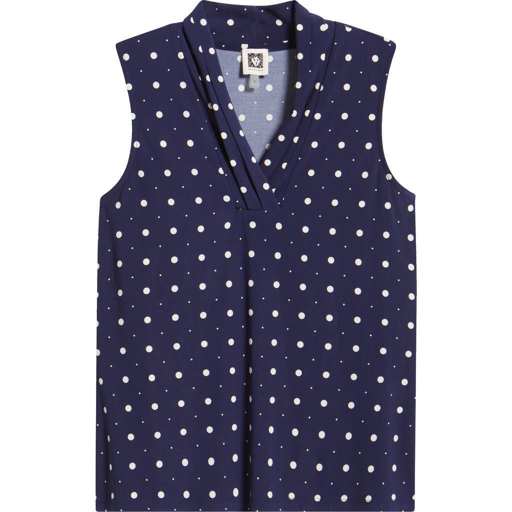 Anne Klein Polka Dot Triple Pleat Sleeveless Top In Blue
