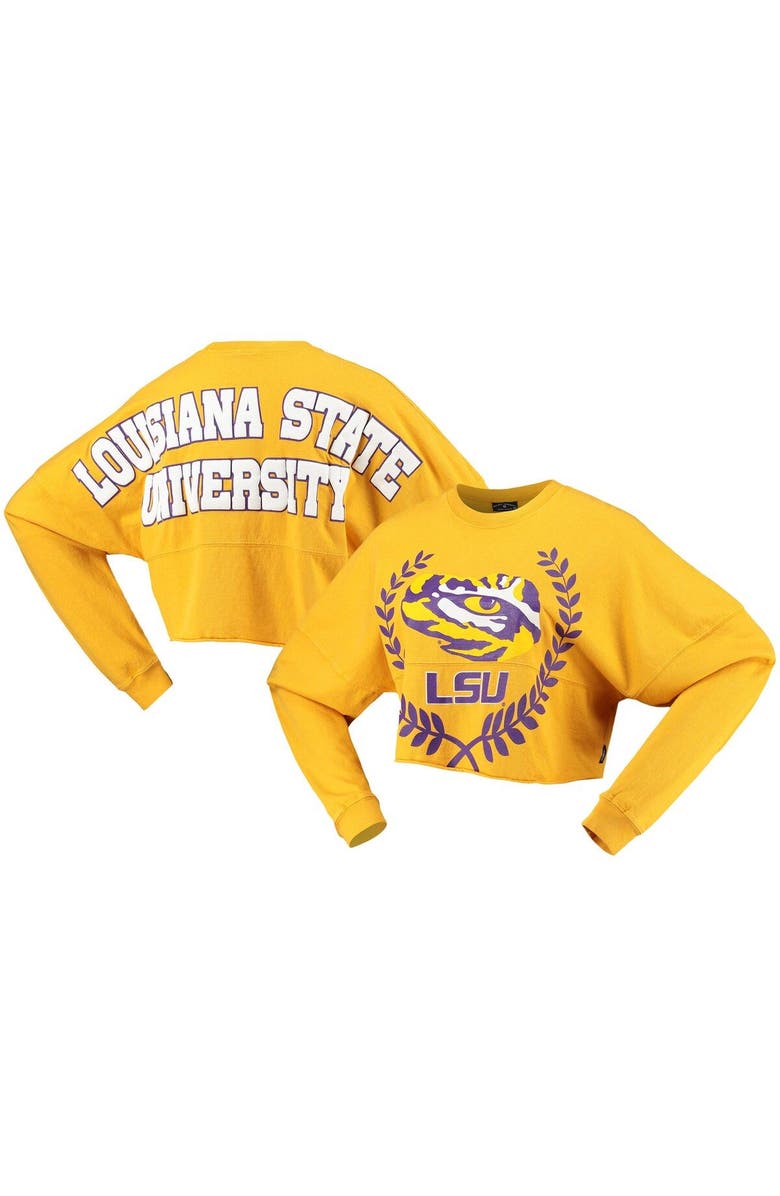 SPIRIT JERSEY Women's Gold LSU Tigers Laurels Crop Long Sleeve T-Shirt, Main, color, 