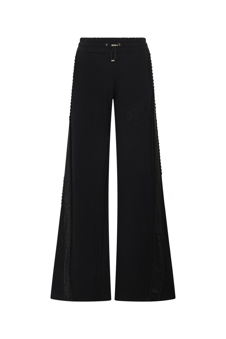 Skater Fit Tracksuit Pants Strass Band Women, Main, color, black