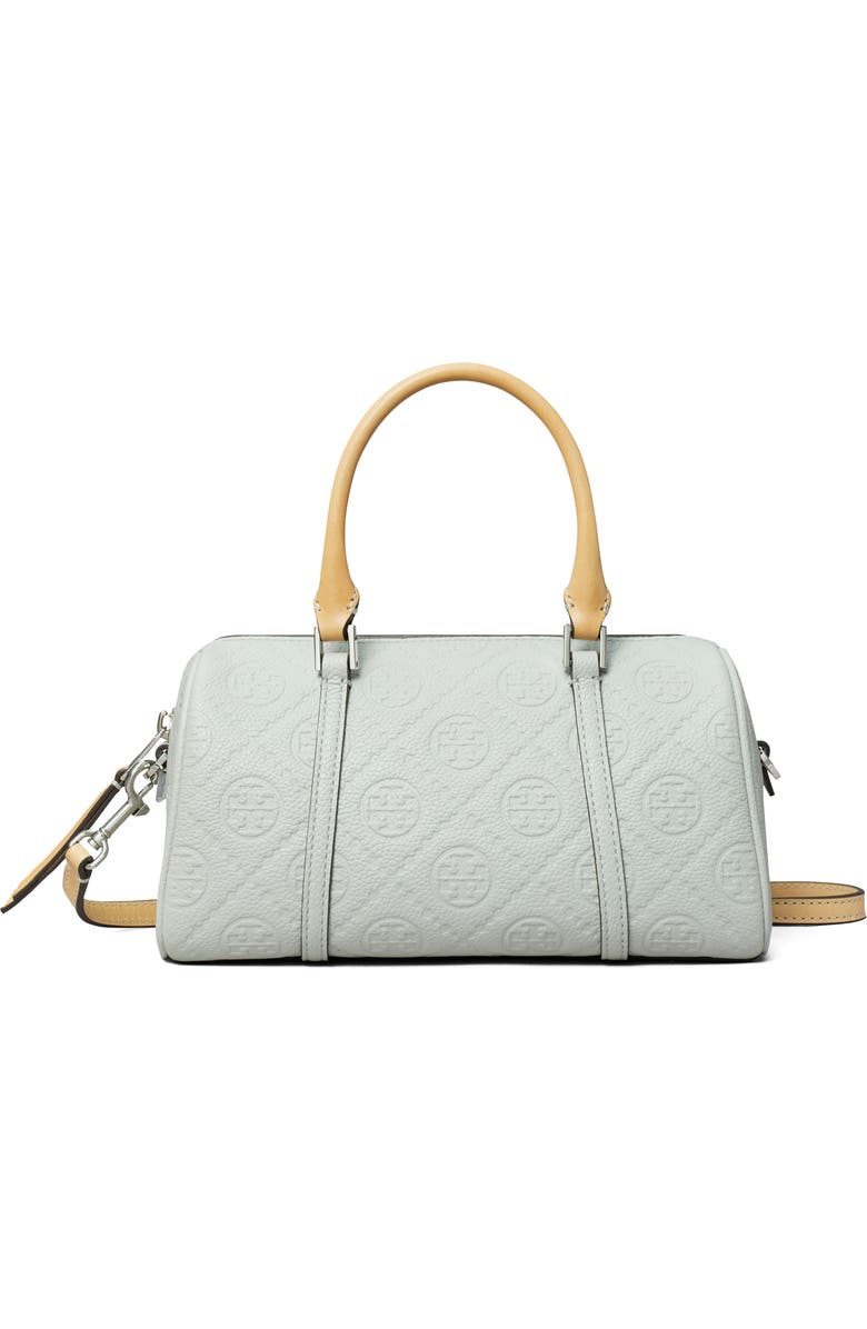 Tory Burch Mini T Monogram Leather Barrel Bag, Main, color, Light Titanium