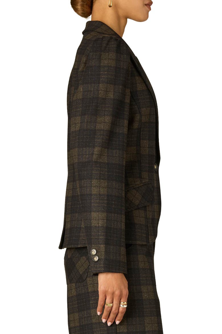 Plaid Puff Shoulder Blazer, Alternate, color, NAVY GINGER SNAP MULTI