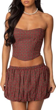 EDIKTED Marlene Plaid Strapless Corset Top