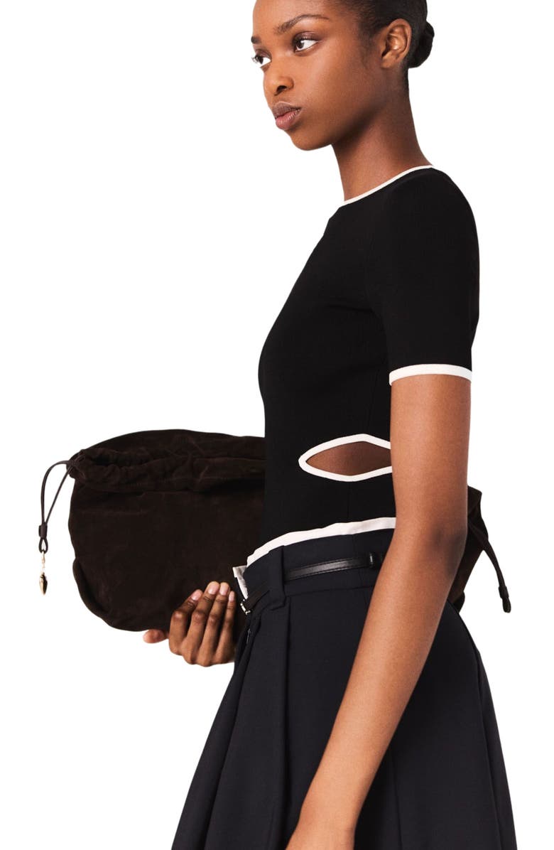 maje Openwork knit bodysuit, Alternate, color,