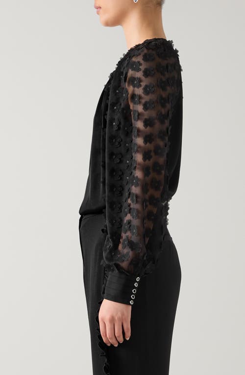 Lk Bennett Gisella 3d Flower Chiffon Shirt In Black
