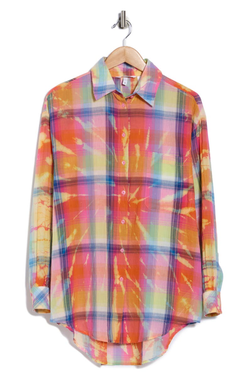 Desigual Oversize Plaid Button-Up Shirt, Alternate, color, Orange