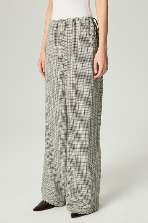 Nocturne Plaid Wide-leg Drawstring Pants In Gray