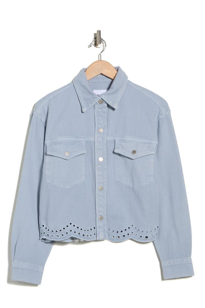 Embroidered Eyelet Scallop Crop Denim Jacket, Alternate, color, WASHED BLUE