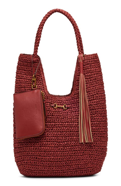 Tapered Woven Tote Bag with Pouch