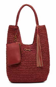 Tapered Woven Tote Bag with Pouch