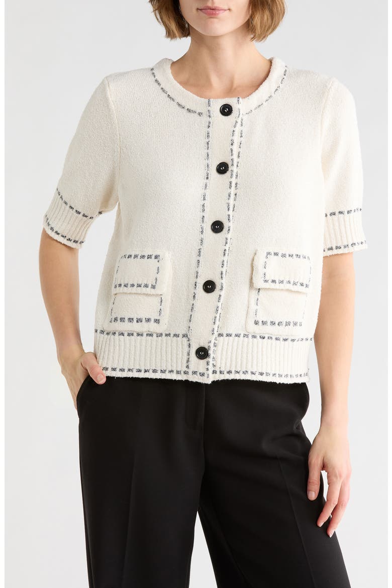 Short Sleeve Knit Cardigan, Main, color, EGRET COMBO