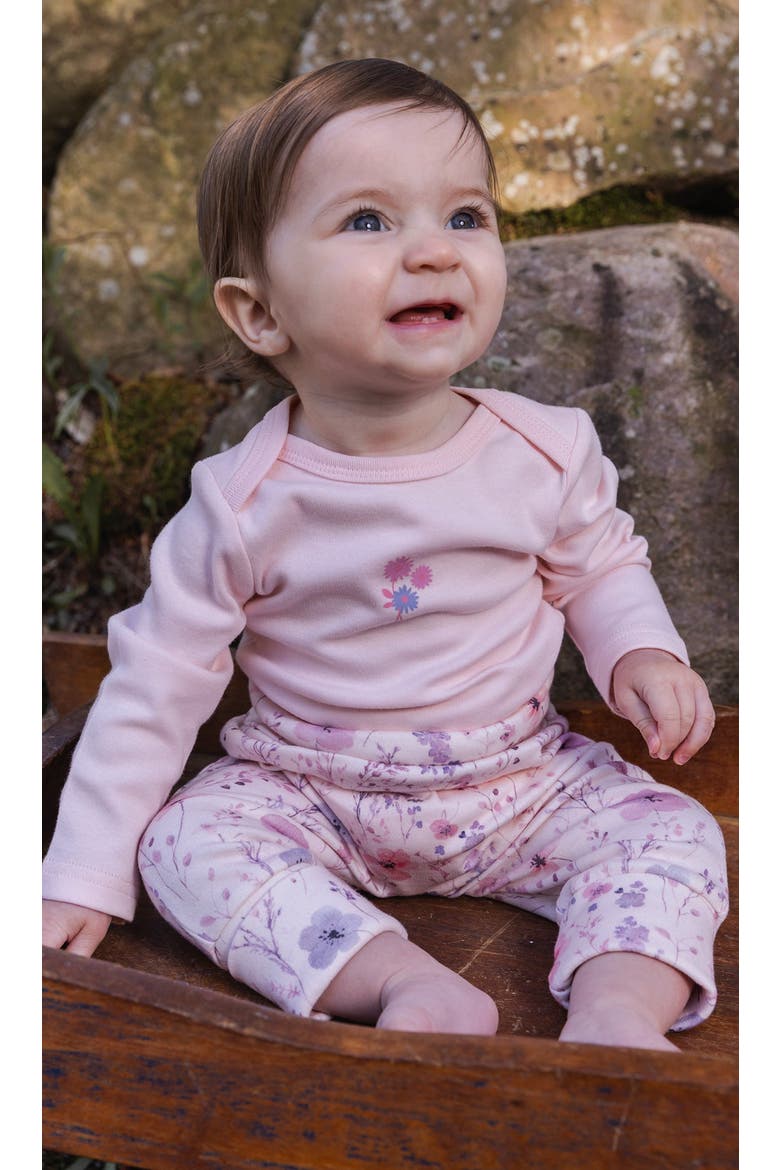 Organic Cotton Long Sleeve Flower Romper, Alternate, color, Very Pale Pink