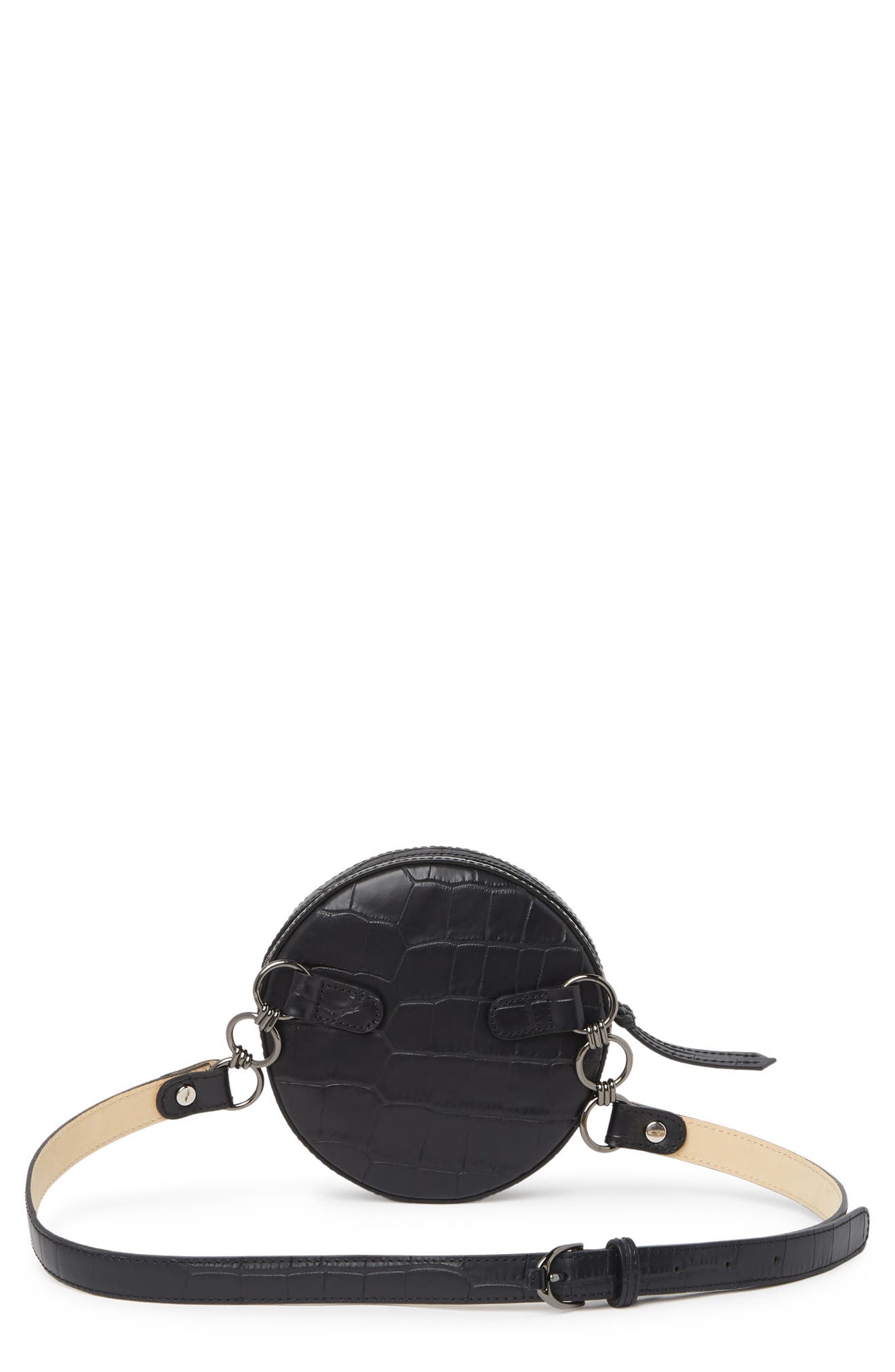 Longchamp Croc Embossed Circle Belt Bag, Alternate, color, Black