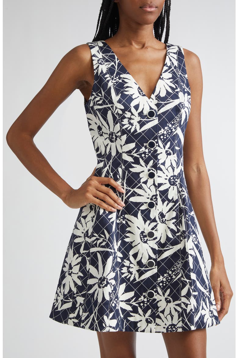 Lou Mixed Floral Sleeveless Stretch Cotton Fit & Flare Dress, Alternate, color, NAVY DOVE