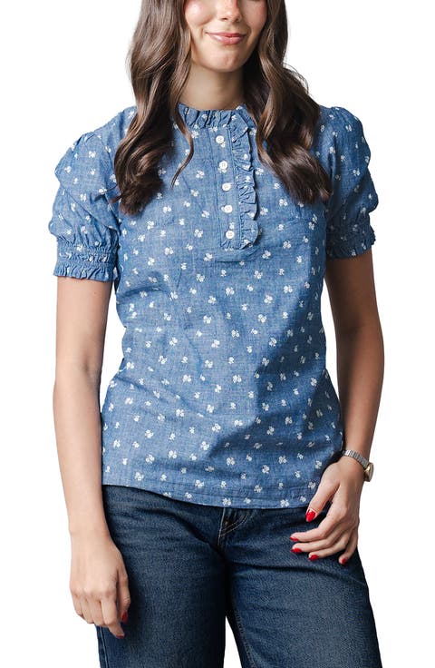 Organic Chambray Puff Sleeve Top