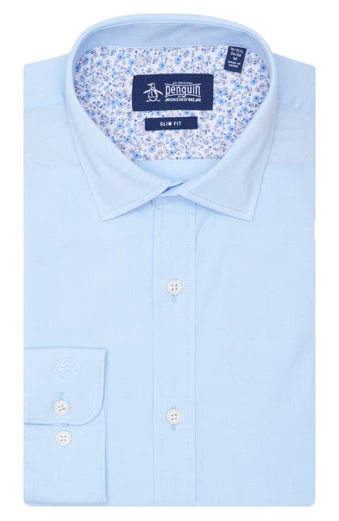 Big & Tall Melange Floral Trim Slim Fit Dress Shirt