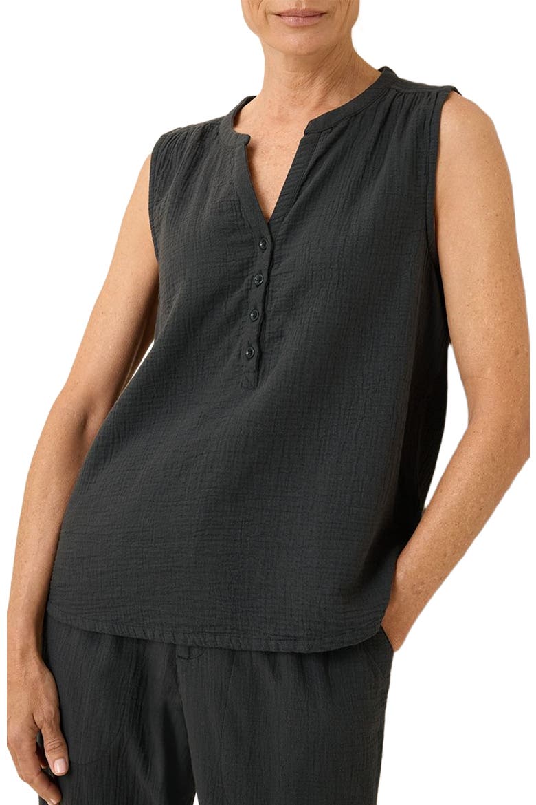 Organic Cotton Coastal Double Gauze Henley Tank, Alternate, color, Black
