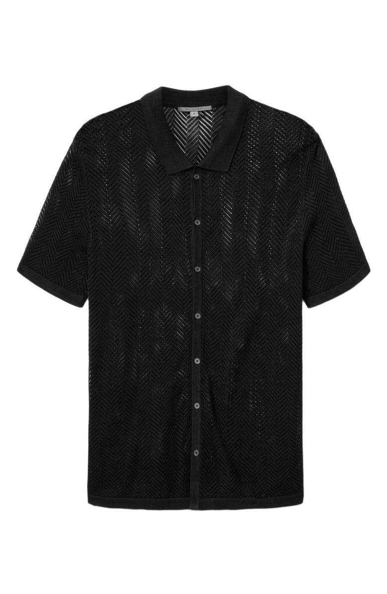 John Varvatos Ginsberg Herringbone Cotton Blend Sweater, Alternate, color, Black