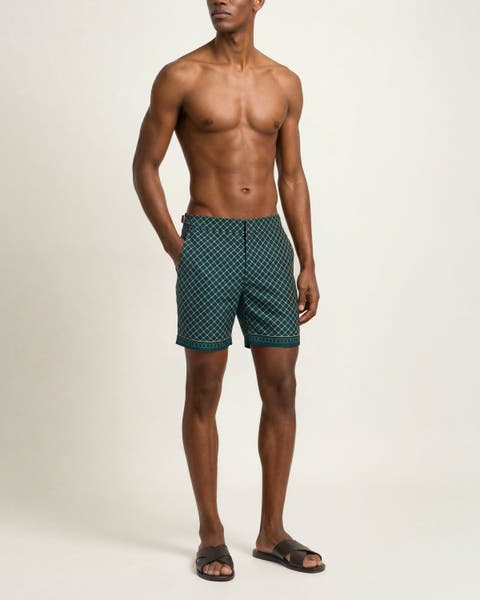 Bulldog Mid-Length Printed Border Swim Shorts