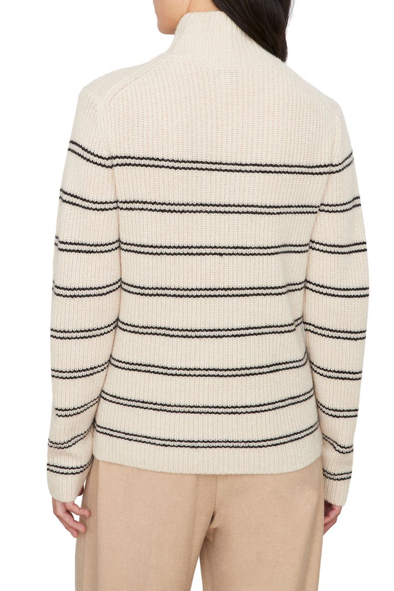 Stripe Shaker Stitch Wool Blend Mock Neck Sweater, Alternate, color, HEATHER ECRU/ BLACK