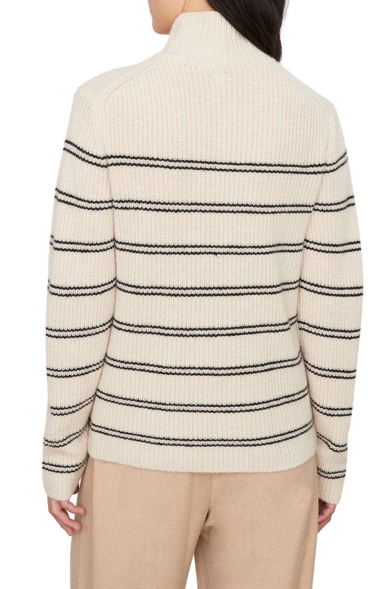 Vince Stripe Shaker Stitch Wool Blend Mock Neck Sweater, Alternate, color, Heather Ecru/ Black