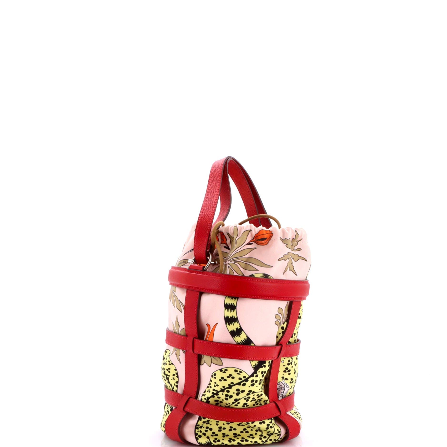 Musardine Bucket Bag Printed Silk with Leather, Alternate, color, Rouge Casaque