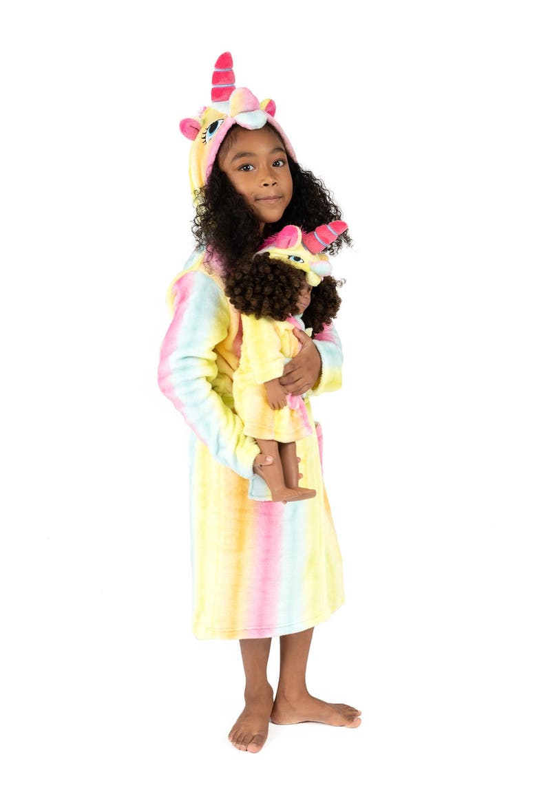 Girls Fleece Hooded Robe with Matching Doll Robe, Main, color, RAINBOW