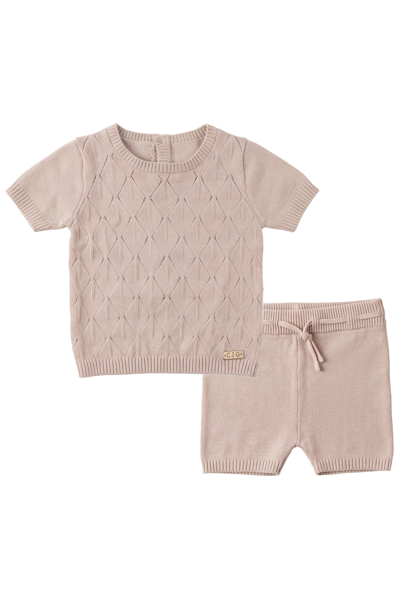 Diamond Knit 2 Piece Short Sleeve Top and Shorts Set, Main, color, Mauve