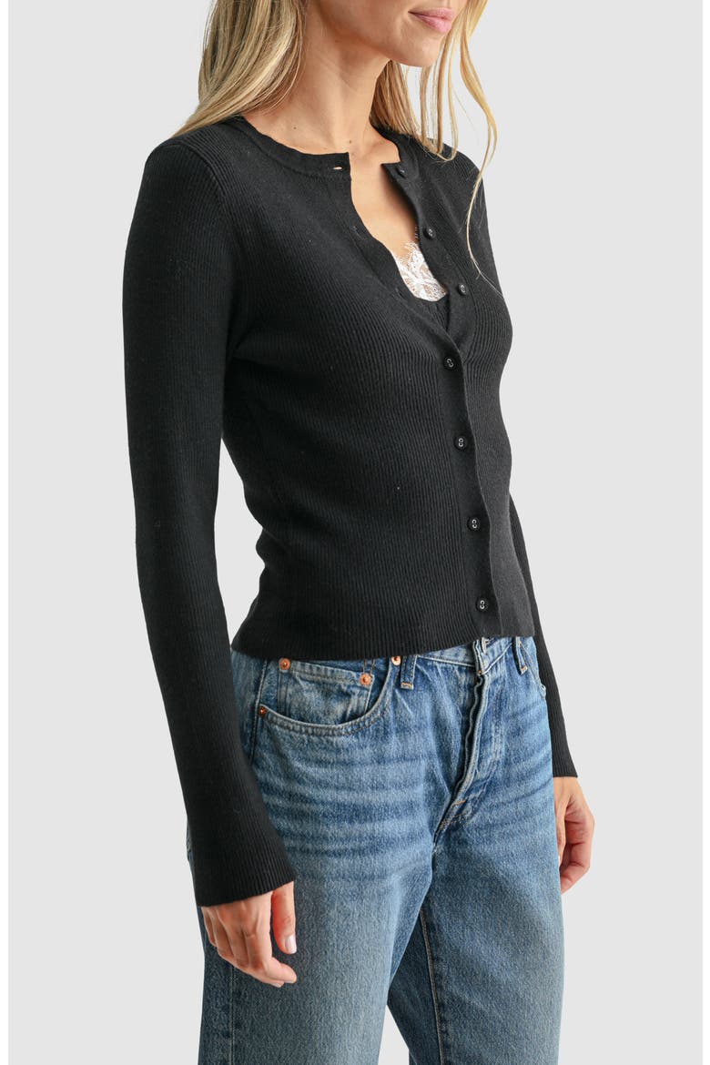 Lace Inset Layered Cardigan, Alternate, color, BLACK IVORY