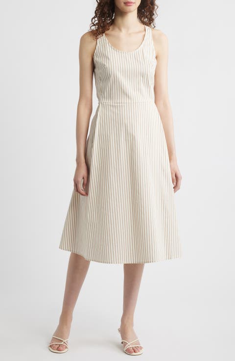 Striped Sleeveless Sundress with Pockets