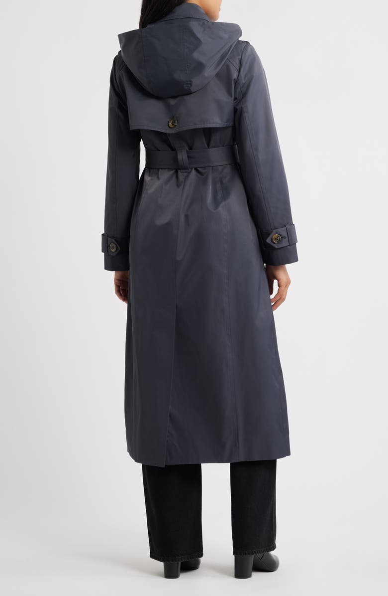 London Fog Hooded Single Breasted Maxi Trench Coat, Alternate, color, Charcoal