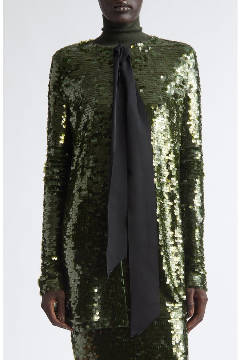 Sequin Long Sleeve Cardigan, Main, color, FOREST GREEN