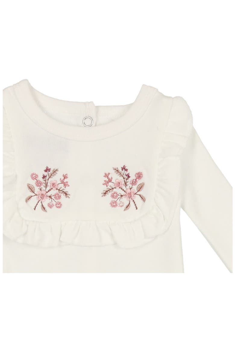 Floral Embroidered Cotton Knit Footie, Alternate, color, WHITE
