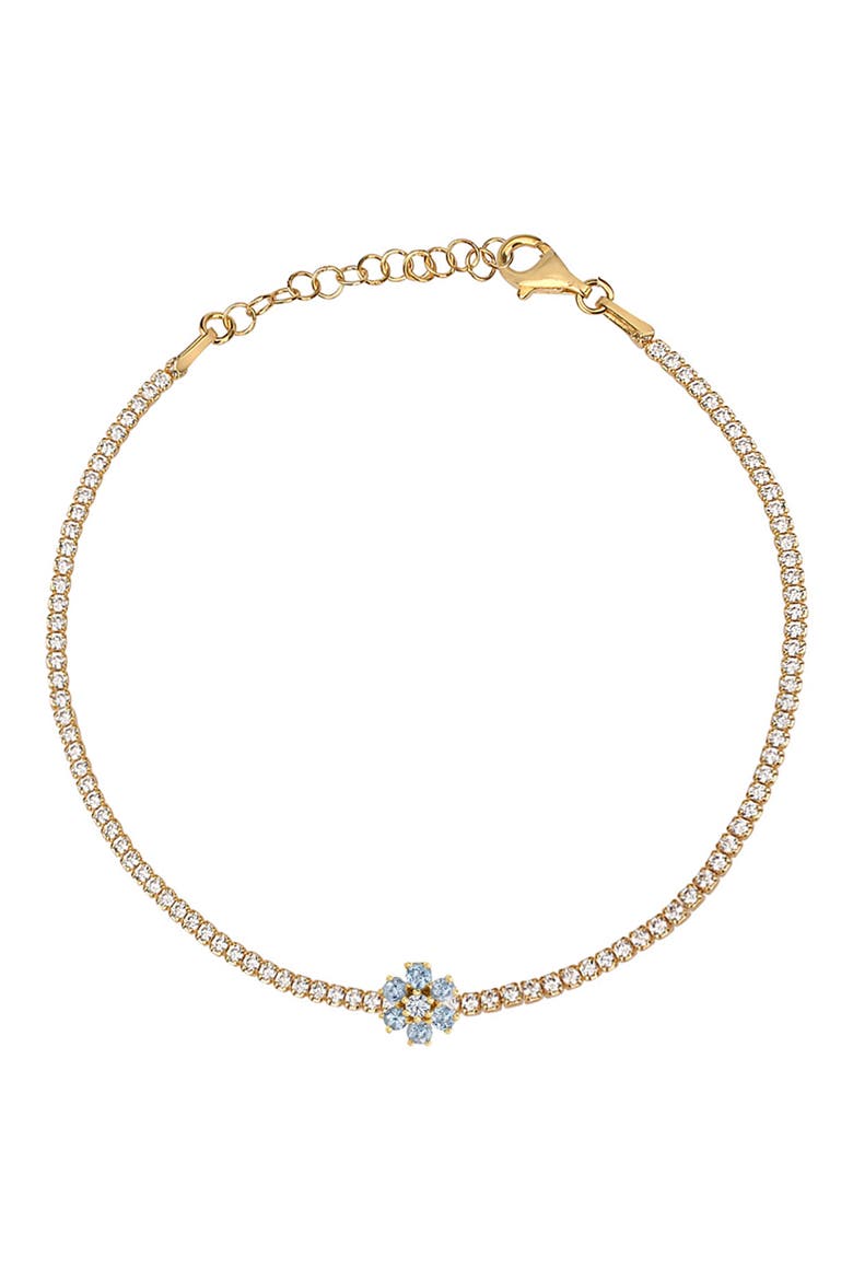 14K Gold Plated Sterling Silver Aquamarine Flower Tennis Bracelet, Main, color, GOLD
