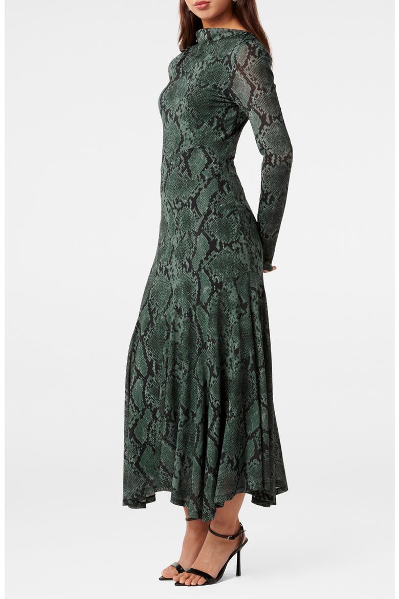 Tammy Asymmetrical Hem Midi Dress, Alternate, color, GREEN SEPIA SNAKE