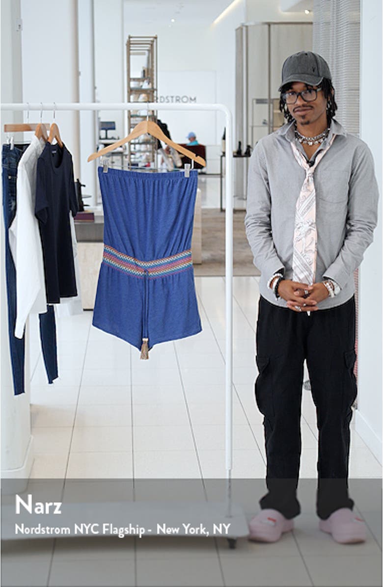 Strapless Drawstring Waist Cover-Up Romper, sales video thumbnail