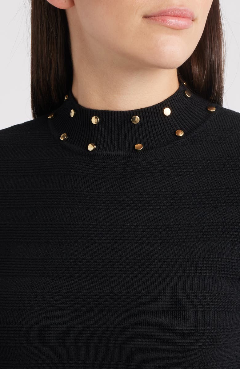 Vince Camuto Metallic Rivet Detail Long Sleeve Fit & Flare Ottoman Knit Dress, Alternate, color,