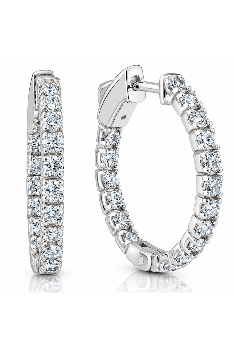 1Ct Diamond Hoops Inside Outside 1" Tall Lab Grown, Main, color, Silver