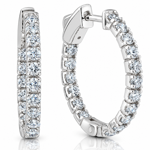 1Ct Diamond Hoops Inside Outside 1" Tall Lab Grown