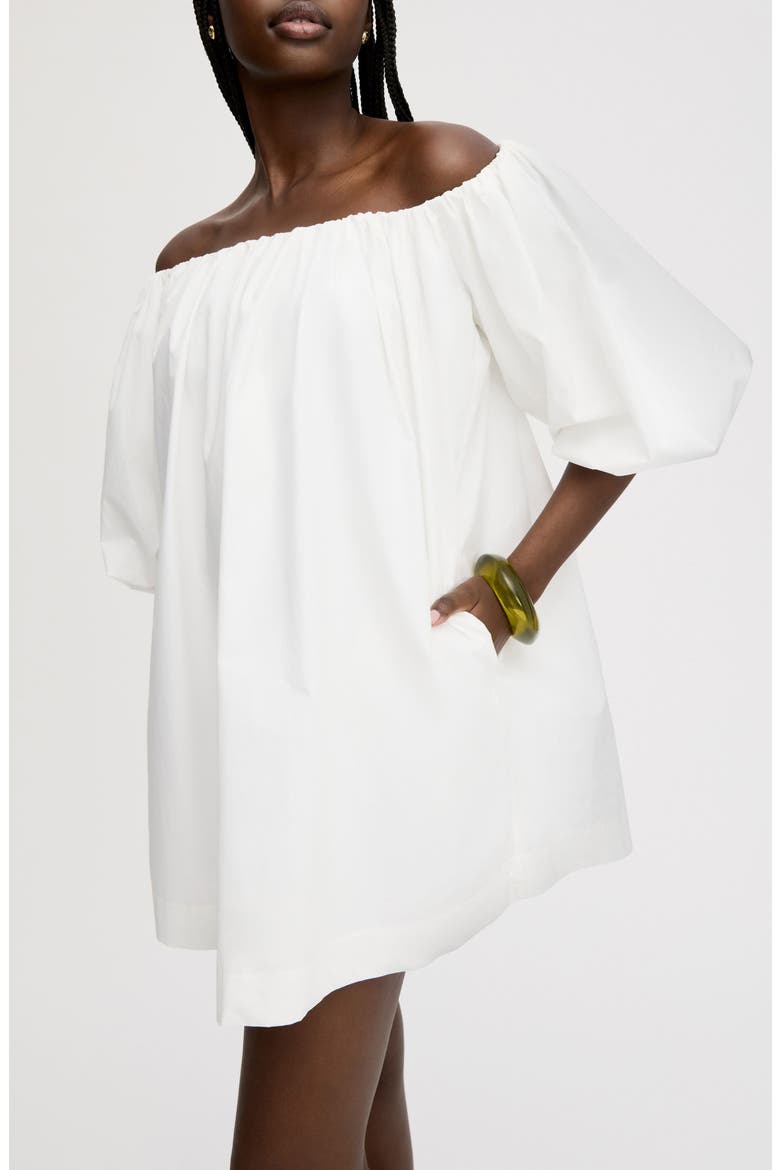 Bubble Sleeve Off the Shoulder Cotton Poplin Minidress, Alternate, color, BRIGHT WHITE