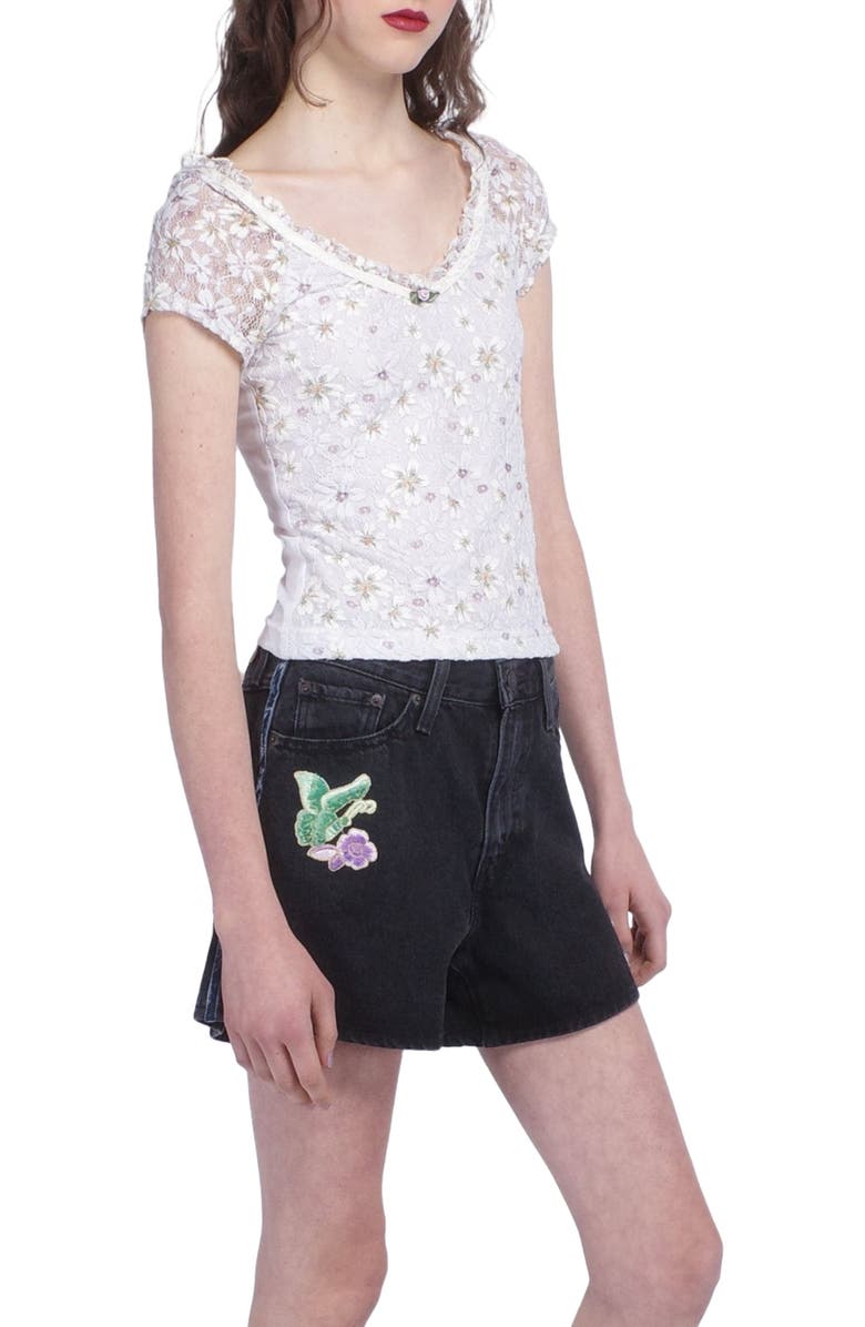 Anna Sui Pansy Stretch Lace Short Sleeve Top, Alternate, color, 