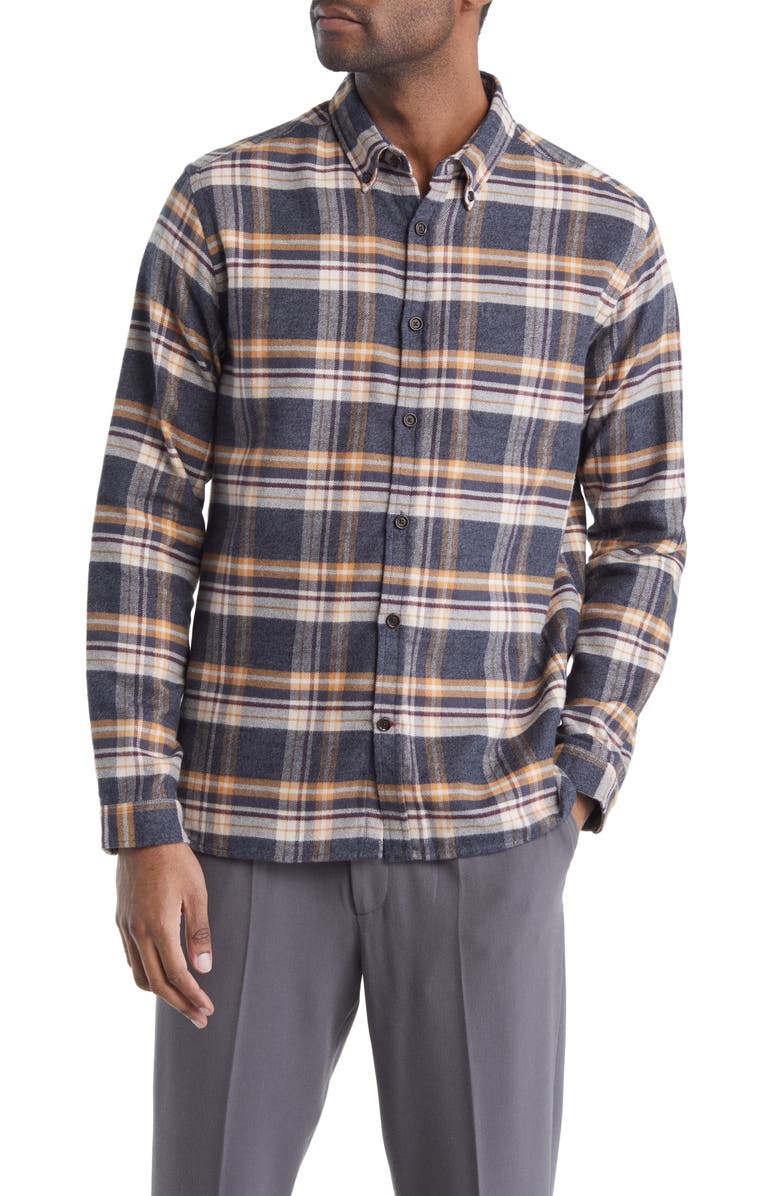 Oliver Spencer Brook Plaid Organic Cotton Flannel Button-Down Shirt, Main, color,