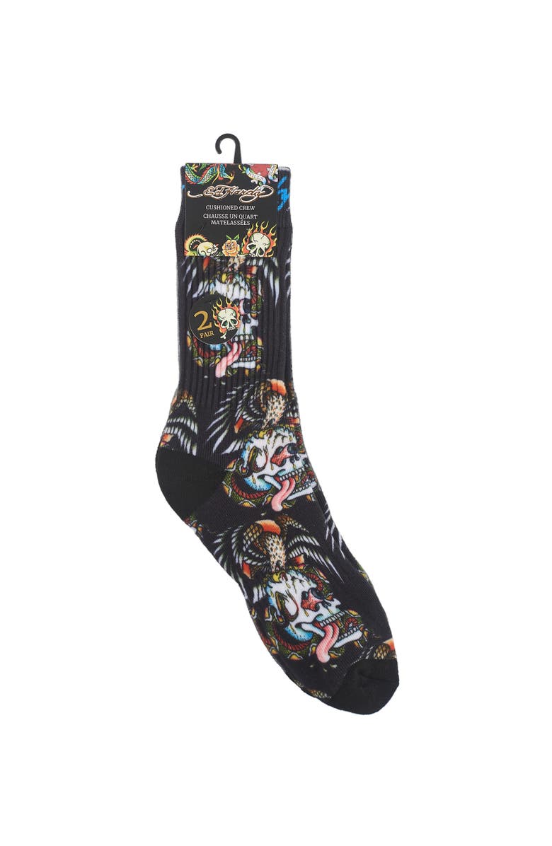 Ed Hardy Skull 360 Print Full Cushion Crew Sock 2-Pack, Alternate, color, Black