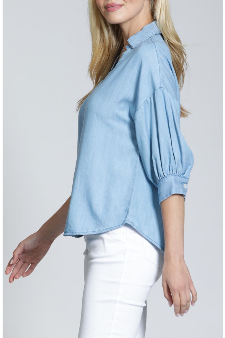 Blouson Sleeve Woven Shirt, Alternate, color, LIGHT INDIGO