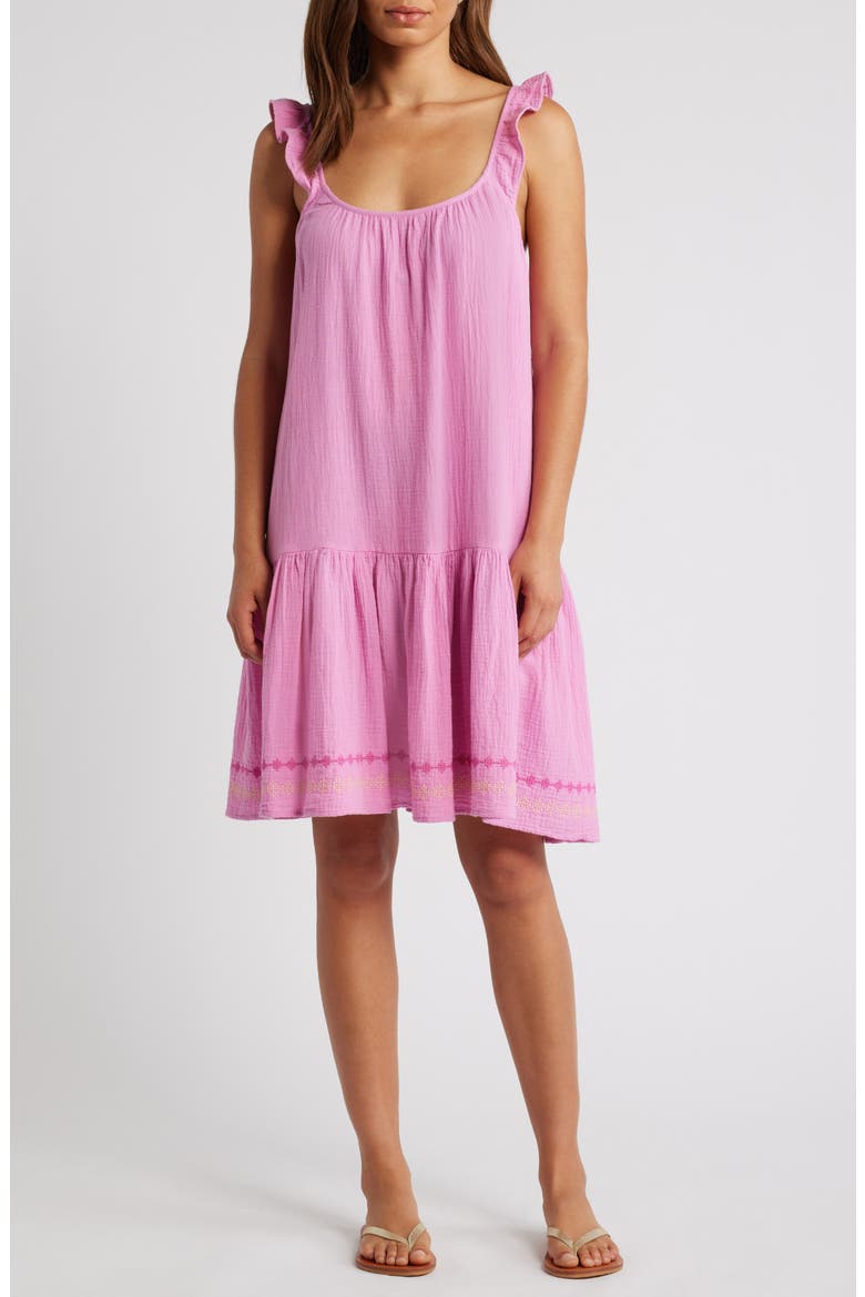 Miya Embroidered Hem Cotton Sundress, Main, color, TICKLED PINK