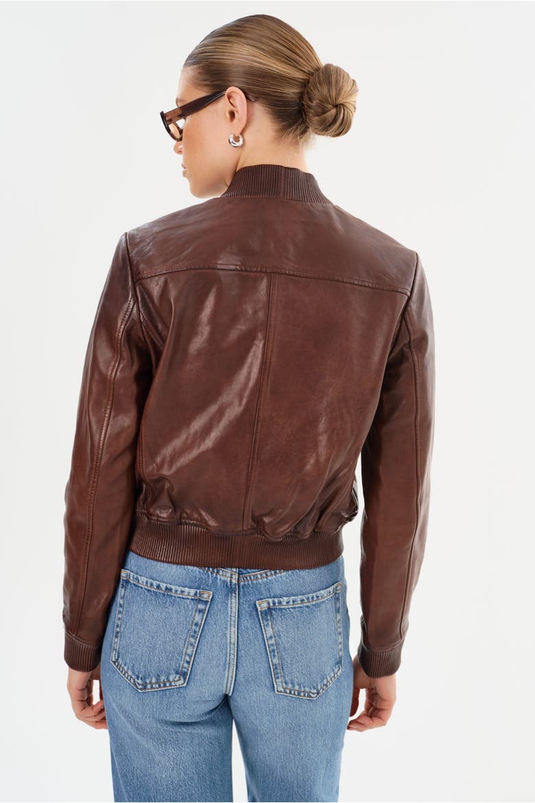 CANDACE | Leather Bomber Jacket, Alternate, color, Chocolate Brown/Heather Grey