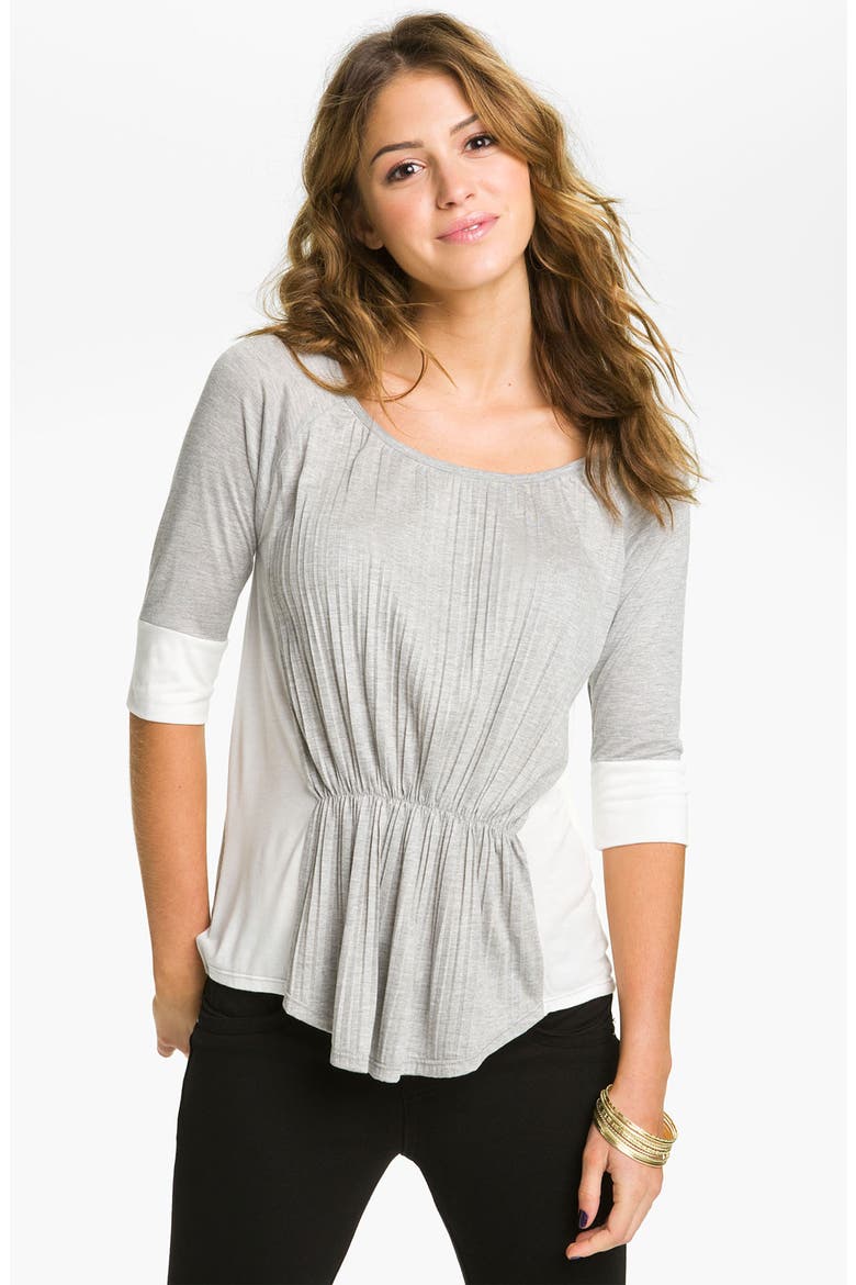 Gathered Colorblock Top, Main, color, HEATHER GREY/ IVORY