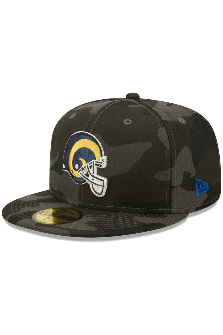 Men's New Era Black Los Angeles Rams Throwback Logo Camo 59FIFTY Fitted Hat, Alternate, color, Camo