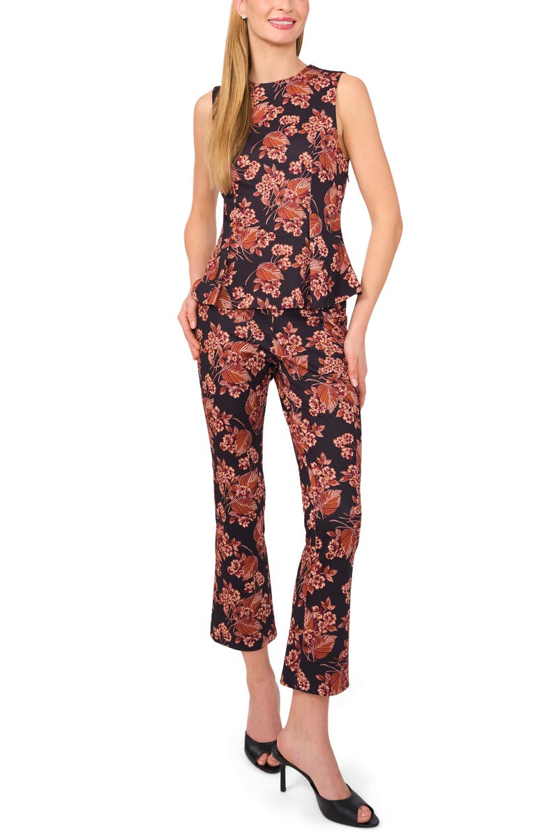 Ted Baker Floral Sleeveless Peplum Top, Alternate, color, Leather Brown