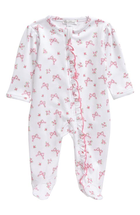 Bow Print Ruffle Pima Cotton Footie